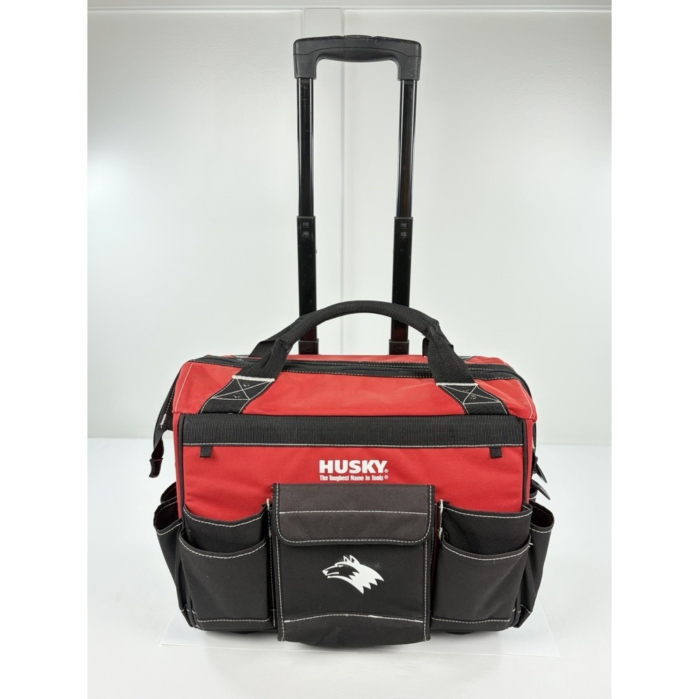 Husky 18" Rolling Tool Bag Tote Wheeled Organizer Heavy Duty Red Black 18 In